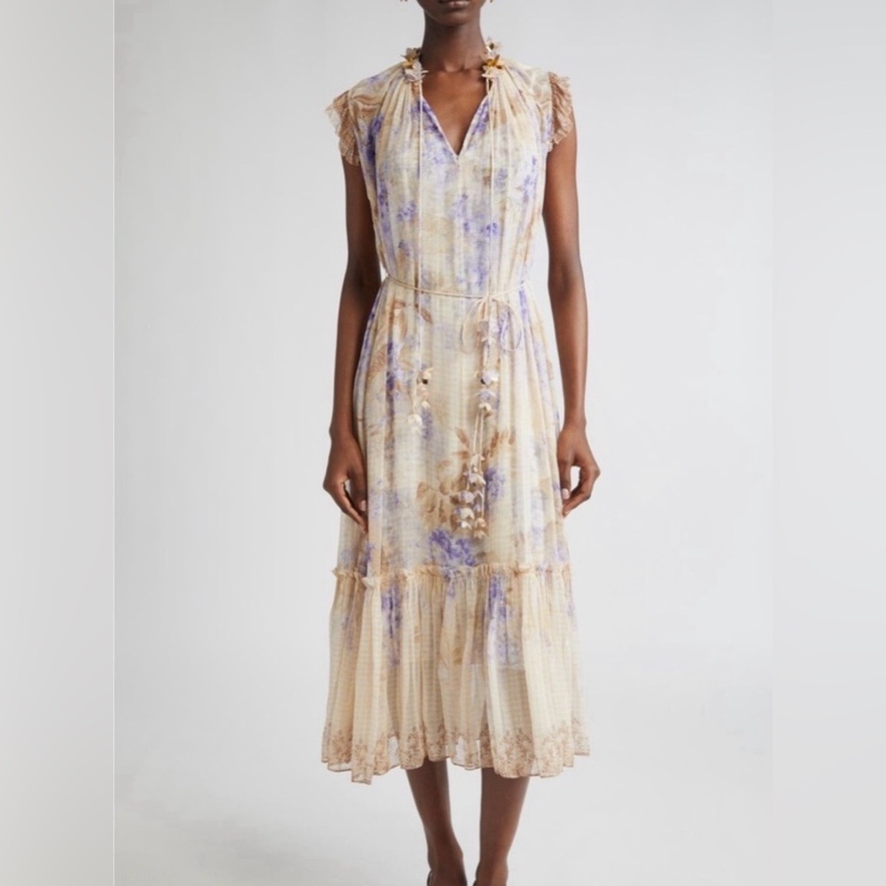 NEW Zimmermann Dawning Flutter Sleeve Dress in Lilac Floral 2